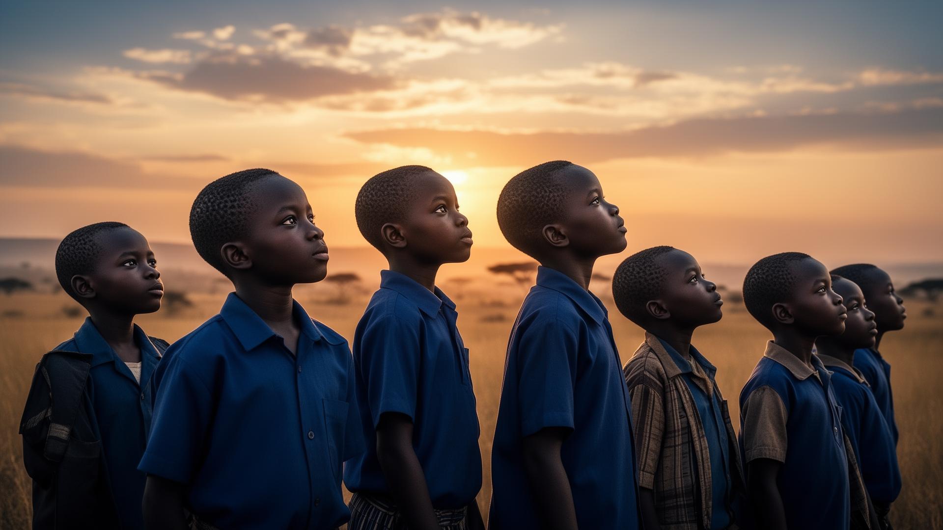 African children looking toward the future at sunset